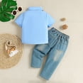 thumbnail image 6 of LYMAYTER Toddler Boys 2 Piece Summer Outfit Baby Infant Lapel Dress Shirt + Jeans Demin Pants 9M-6T, 6 of 10