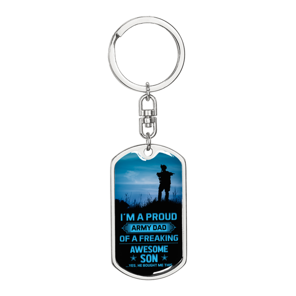 Proud Army Dad Keychain Stainless Steel or 18k Gold Dog Tag Keyring