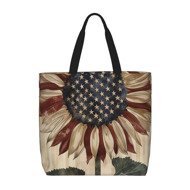 Easygdp USA Sunflower Flag Bolsa Tote para Mujer, Bolso de Hombro para Trabajo, Playa, Viajes, Compras y Supermercado