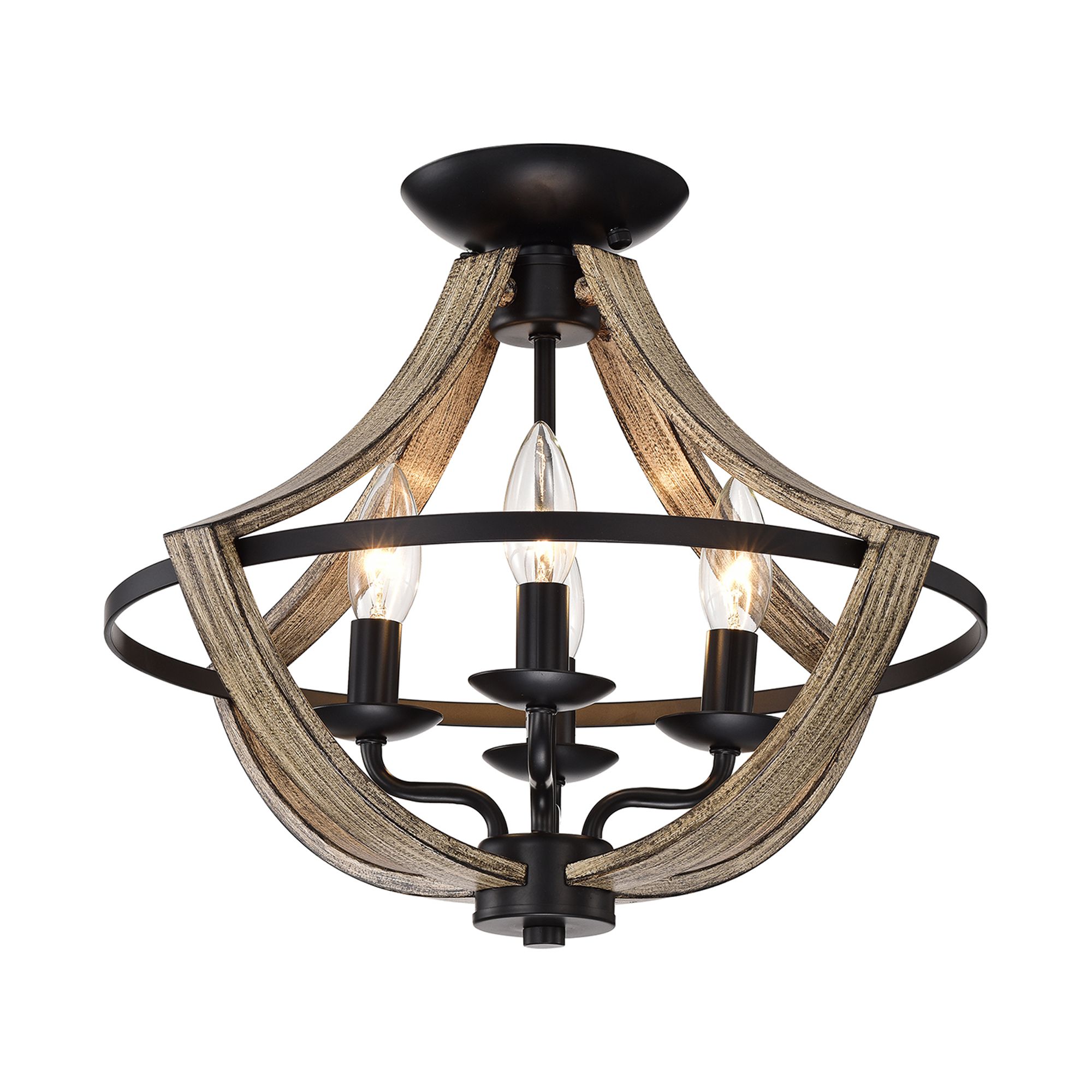 Warehouse of Tiffany Ricky Matte 17" Black 4-Light Metal Semi-Flush Mount with Matte Black Shade