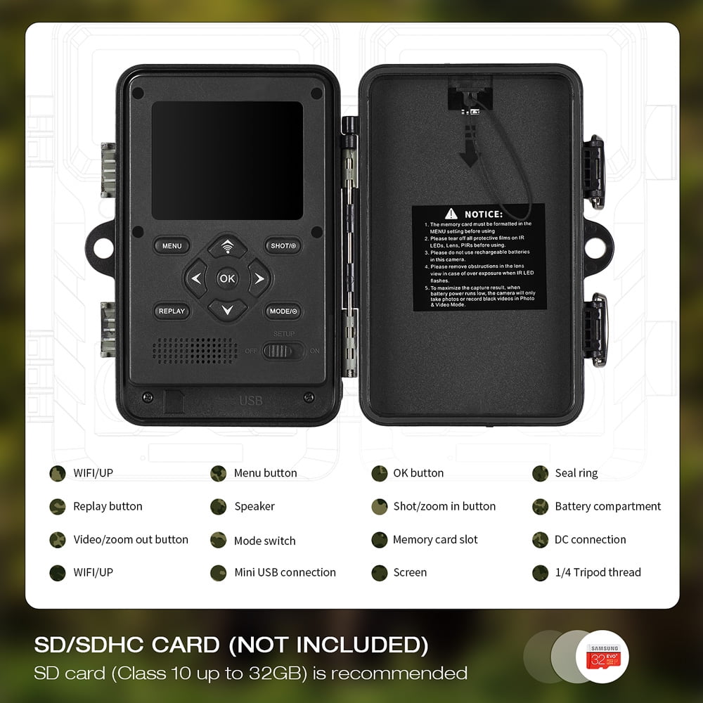 toguard wifi trail camera 20mp 1296p game camera motion activated night infrared