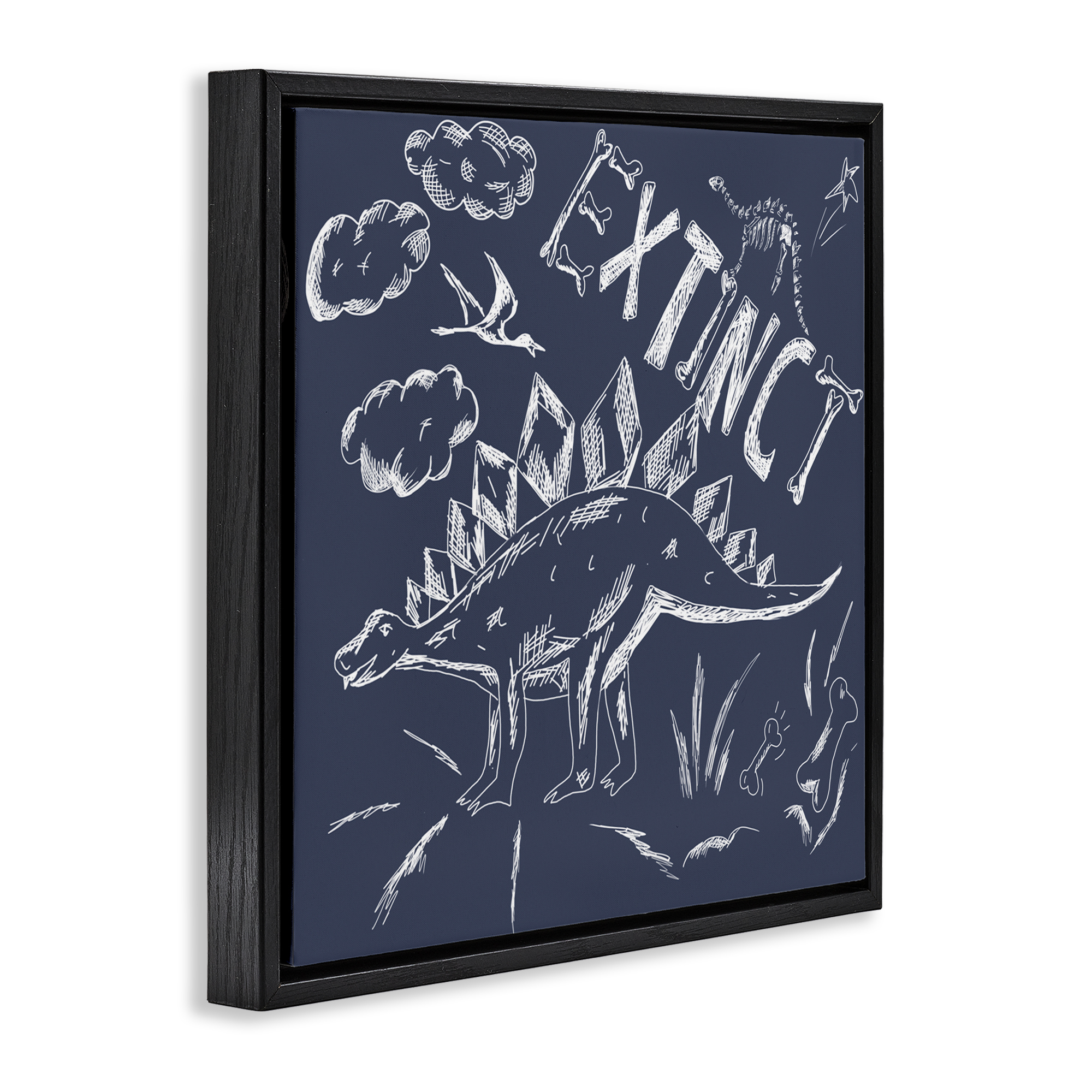 Sketchy Extinct Dinosaur Black Framed Floater Canvas Wall Art, design by HUE and MI and Sangita