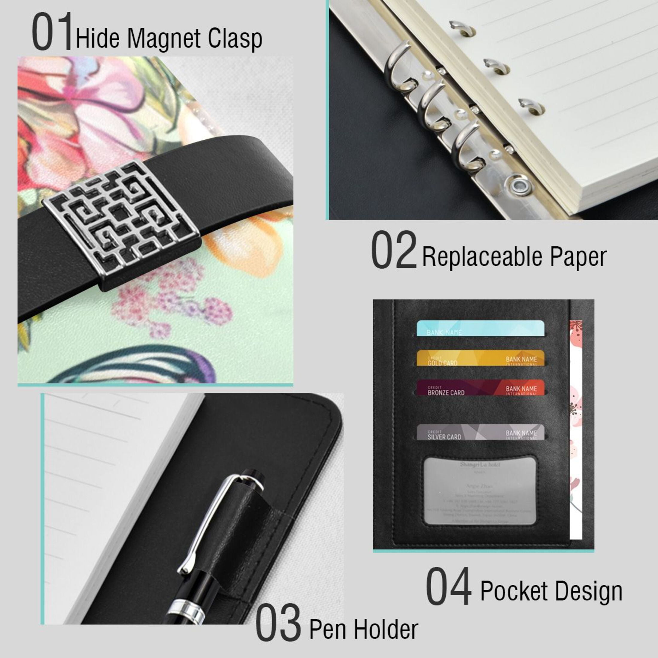 Leather Planner Leather Notebook Notebook Journal Binder Design Pen Pocket Design Convenient for Storage Beautiful Pale Green Butterfly