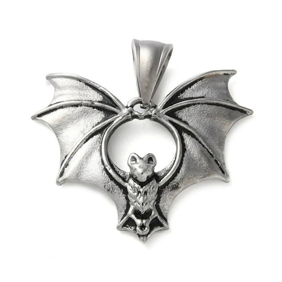 5 pc 304 Stainless Steel Pendants Bat Charms Antique Silver 27x34x5mm Hole: 9x5mm