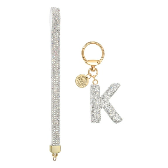 Initial Letter Keychain for Women, Rhinestone Alphabet K Key Chain Sparkly Keychain Charm with Heart for Backpack Handbag Car Key Accessories Lanyard, White