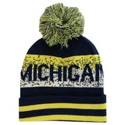 Michigan Pixelated Adult Size Winter Knit Pom Beanie Hat (Navy/Gold)