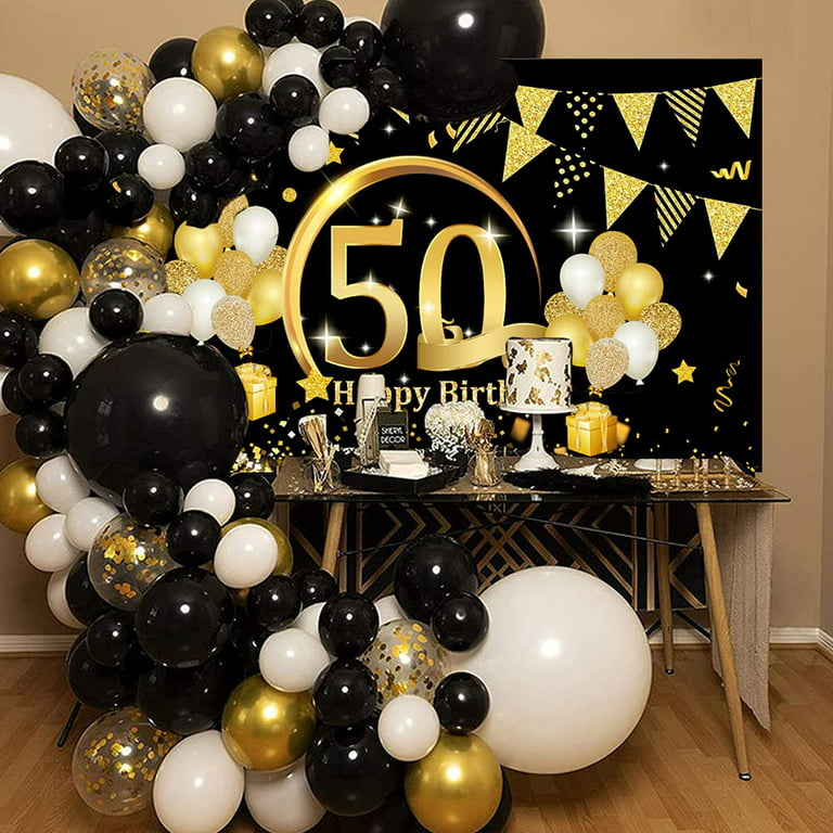 61st Birthday Gold & Black Balloon Party Decoration Supplies Banner  Background