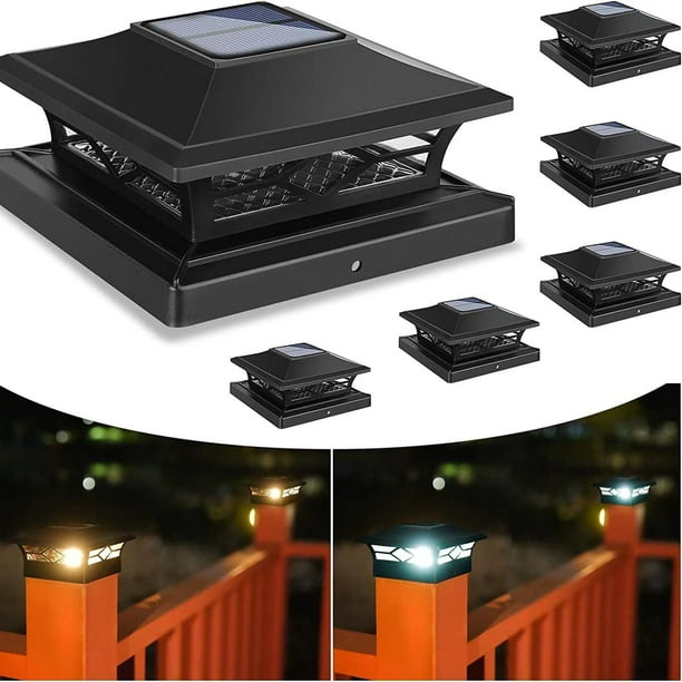 Luces solares para postes: paquete de 6 luces para exteriores para cercas de vinilo de 4x4 blanco/negro, terrazas, muelles, postes de madera de 4x4/6x6, 2 modos de color
