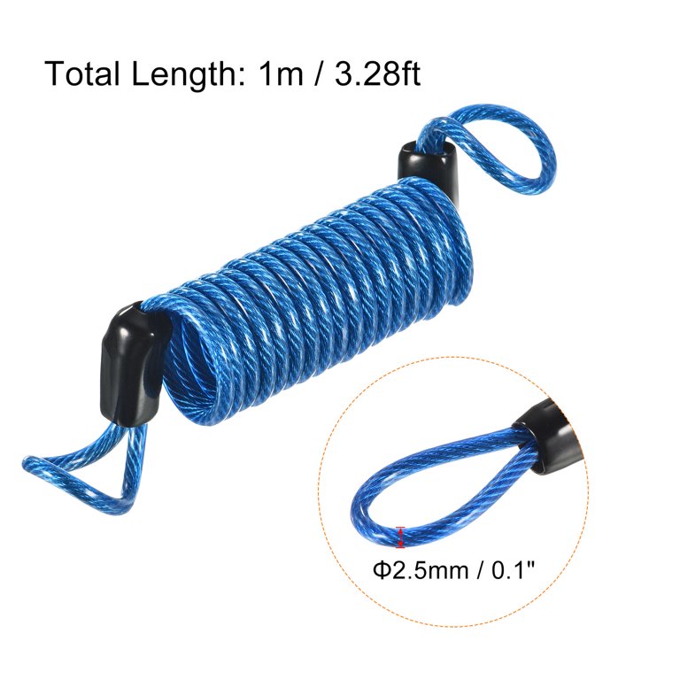 3 Pack Disc Lock Security Steel Cables - 3.5mm X 1.2m Plastic Coated Anti-Theft Spring Wire (Blue)