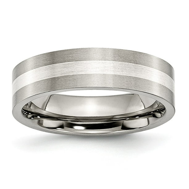 Titanium 925 Sterling Silver-Inlay Flat 6mm Matte Brushed Finish Wedding  Band Ring Size 7