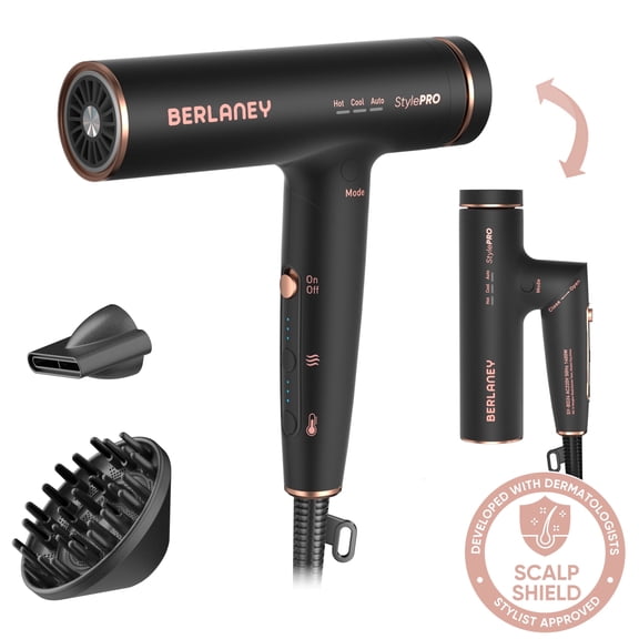 Berlaney Ionic Hair Dryer, 1600W Professional Blow Dryer with Fast Drying, Lightweight, Low Noise, 5 Temps & 3 Speeds