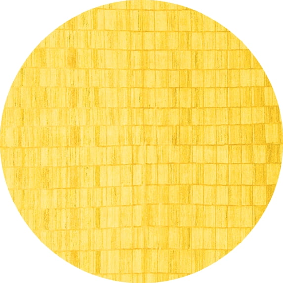 Ahgly Company Machine Washable Indoor Round Solid Yellow Modern Area Rugs, 8' Round