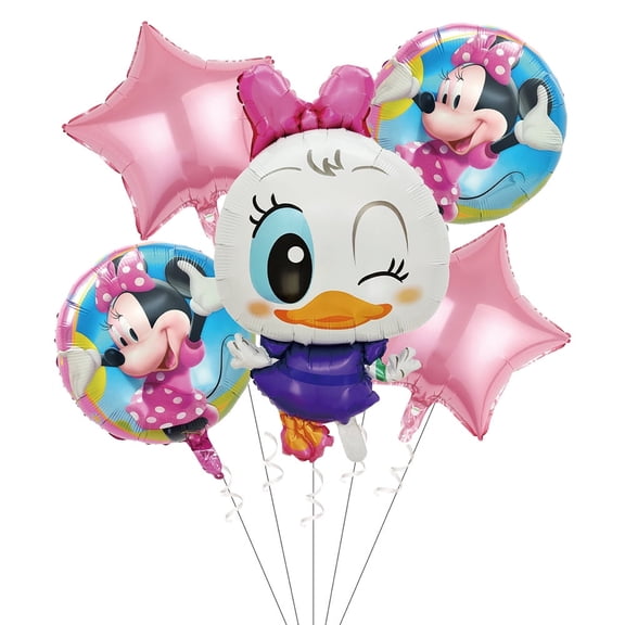 5PCS Mickey And Minnie Anime Balloon Set for Birthday Parties - Cartoon Foil Balloons Kit with String, Perfect for Kids Adults Decoration Theme Celebration