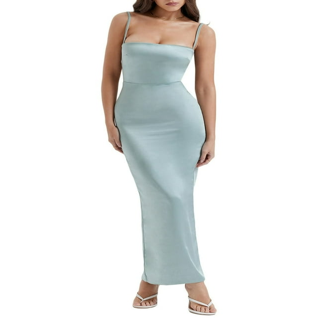 Écharpe Skinny Longue d'Été pour Femmes Robe Fendue Sans Manches de Couleur Unie