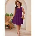 thumbnail image 4 of SHOWMALL Plus Size Sleeveless Summer Dress for Women, Perfect Mother's Day Gift, Purple 3X Casual Pleated Dress with Pockets for Party & Graduation, 4 of 7
