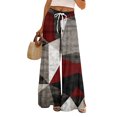 thumbnail image 3 of Women’s Loose Fit Geometric Print Wide Leg Pants with Elastic Drawstring Waist and Functional Pockets for Summer Casual Wear Wine 2XL, 3 of 8