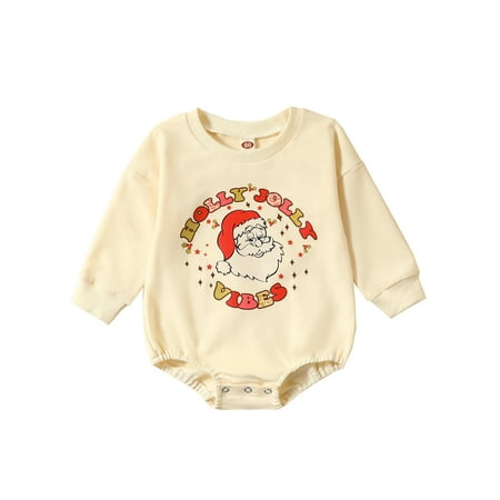

Sunisery Christmas Newborn Baby Girls Boys Rompers Letters Santa Print Casual Long Sleeve Jumpsuit Bodysuit Beige 0-3 Months