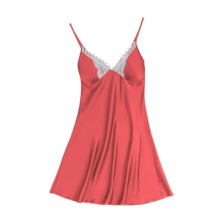 

CRAMAX Ladies Fashion Charming Comfortable Solid Color Lace Suspenders Pajamas Dress Woman Nightgown Home Clothes
