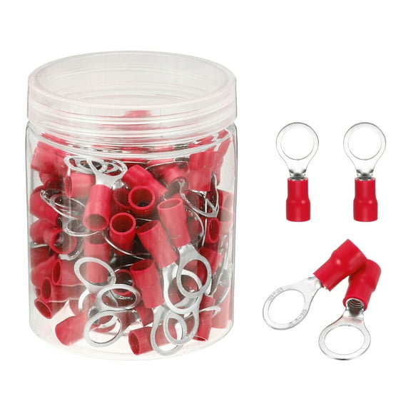 Uxcell 100Pcs Insulated Ring Terminal RV5.5-10 Battery Lugs 12-10AWG Electrical Crimp Terminals Eyelet Wire Connectors for Industrial, Electrical Wiring, Red