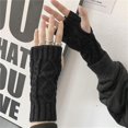thumbnail image 4 of 2 pares de guantes largos sin dedos de invierno medio dedo tejido brazo calentador manga sólida, 4 of 4