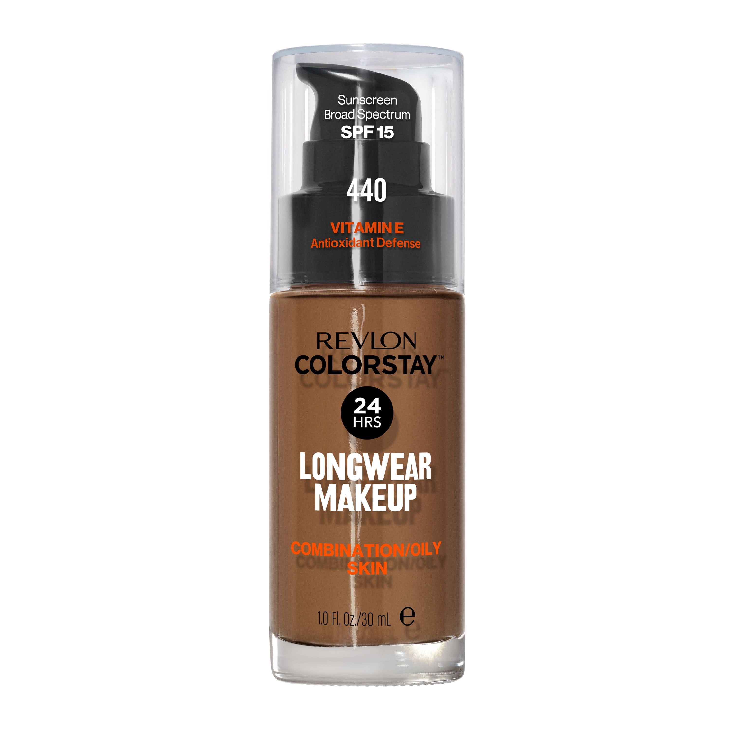 Liquid Foundation by Revlon, ColorStay Face Makeup for Combination & Oily Skin, SPF 15, Longwear Medium-Full Coverage with Matte Finish, 440 Mahogany