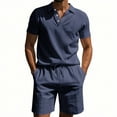 thumbnail image 2 of Men's 2-Piece Linen Summer Set, Casual Short Sleeve Shirt and Vacation Shorts, Breathable Beach Outfit For Tropical Holiday and Travel,Navy,M, 2 of 8