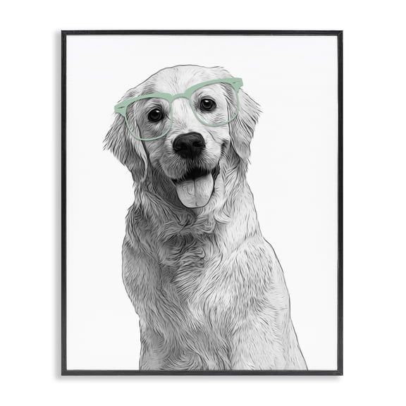 Stupell Industries Contemporary Monochrome Golden Retriever Dog Smiling Glasses Design Black Framed Giclee Art, 11 x 14, by Annalisa Latella