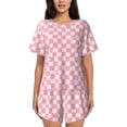thumbnail image 1 of Fotbe Irregular Plaid Conjunto de Pijama Estampado para Mujer, 2 Piezas, Ropa de Dormir con Camiseta de Manga Corta y Shorts Suaves-X-Large, 1 of 6