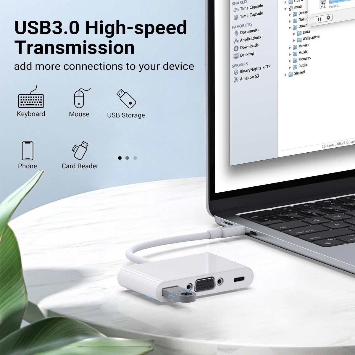 DOONJIEY 3 in 1 USB-C Docking Station Muliti-Port Adapter  Type-C to VGA1080P+PD 100W+USB 3.0(5Gbps) Hub for Samsung Macbook Pro/Air ipad