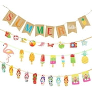 Hawaiian Summer Fruit Theme Birthday Party Happy Birthday Decorations Photo Backdrop Flamingo Pineapple Banner Bunting Garland