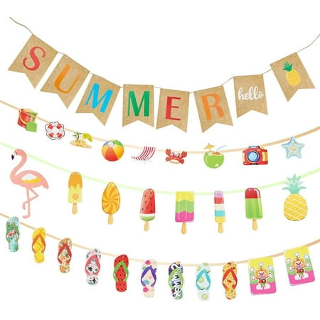 Hawaiian Summer Fruit Theme Birthday Party Happy Birthday Decorations Photo Backdrop Flamingo Pineapple Banner Bunting Garland