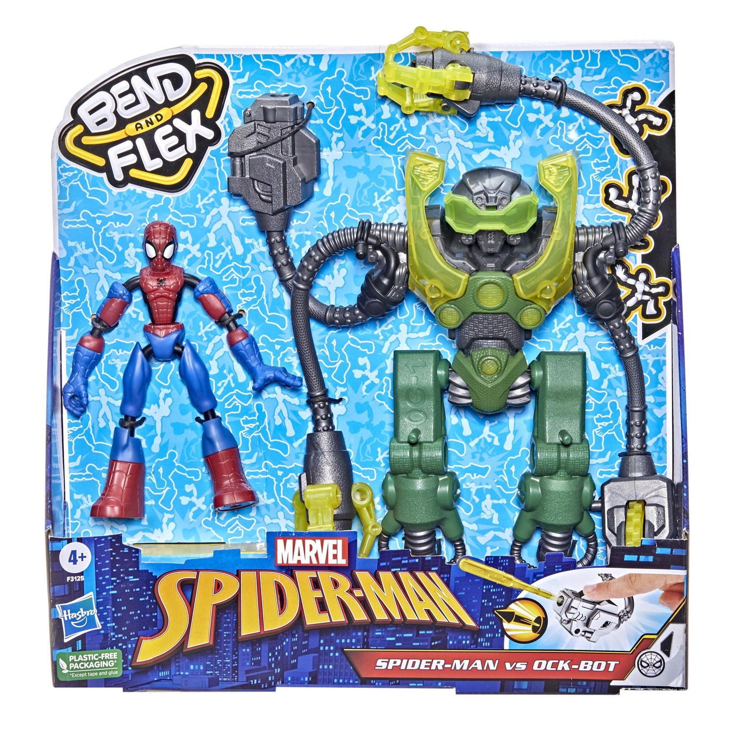 Marvel Spider-Man Bend and Flex, Spider-Man Vs Ock-Bot, figurine articulée de Spider-Man (15 cm) et Ock-Bot (25 cm), 2 projectiles, dès 4 ans