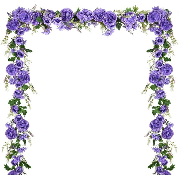 2Pack Artificial Peony Flower Garland - Silk Peony Garland with Pink White Flowers for Wedding Party Table Decoration,6ft/Strand(White&Burgundy&Pink) A