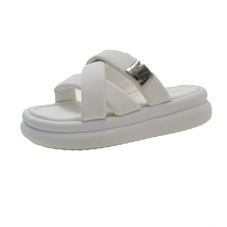 

XIEULQP Cushionaire Sandals Women Summer Thick Soled Sandals for Outer Wear Rubber Platform Slippers Breaathable Sandals for Women 2024 Reef Sandals Women White