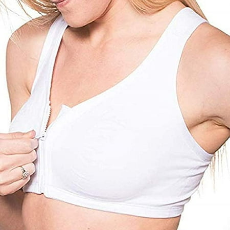 

Comfort Finds Women’s Front Zip Sport Bra - Wireless Hook Free Comfort Bra - 3 Pack White