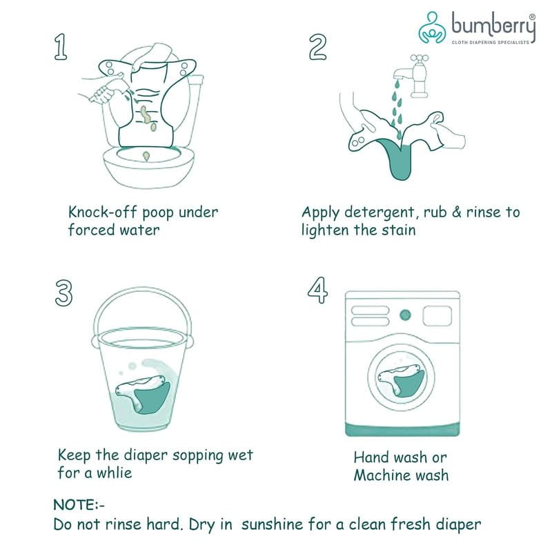 Bumberry New & Improved Smart Nappy For New Born Baby (SM |4-9 months) | Holds Upto 3 Pees With Extra Absorbtion & 100% Leak Protection All in One Cloth Diaper For Just Borns - 5 Pcs Pack