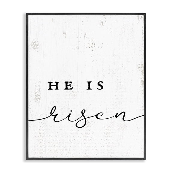 Stupell Industries Rustic Lodge He Is Risen Phrase Rustic Pattern Minimal Text Black Framed Giclee Art, 11 x 14, by Lil' Rue