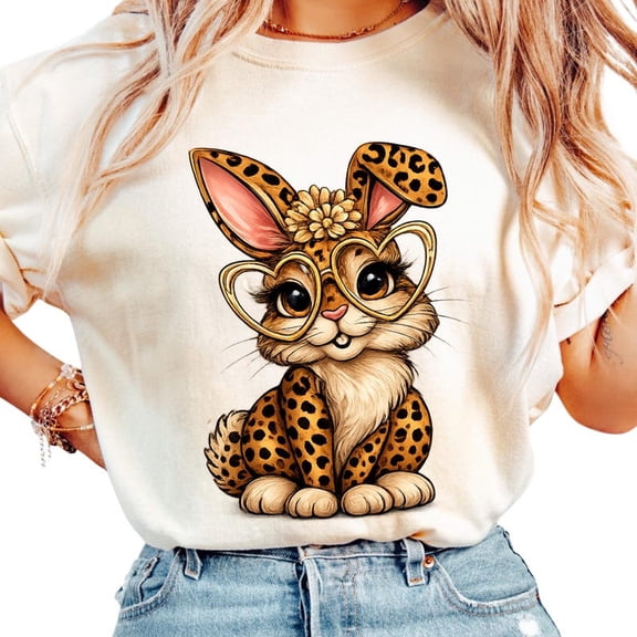 Easter Leopard Bunny Shirt, Cute Spring Graphic Tee, Short Sleeve