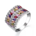 thumbnail image 2 of Luxury Oval Cut Multi-Color Cz Band 925 Silver Women's Engagement Ring Size 6-10, 2 of 8