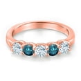 thumbnail image 3 of Gem Stone King 18K Rose Gold Plated Silver Sky Blue Aquamarine and Blue Diamond Wedding-Bands Ring for Women | 0.81 Cttw | Round 3.5MM | Gemstone March Birthstone | Size 7, 3 of 6