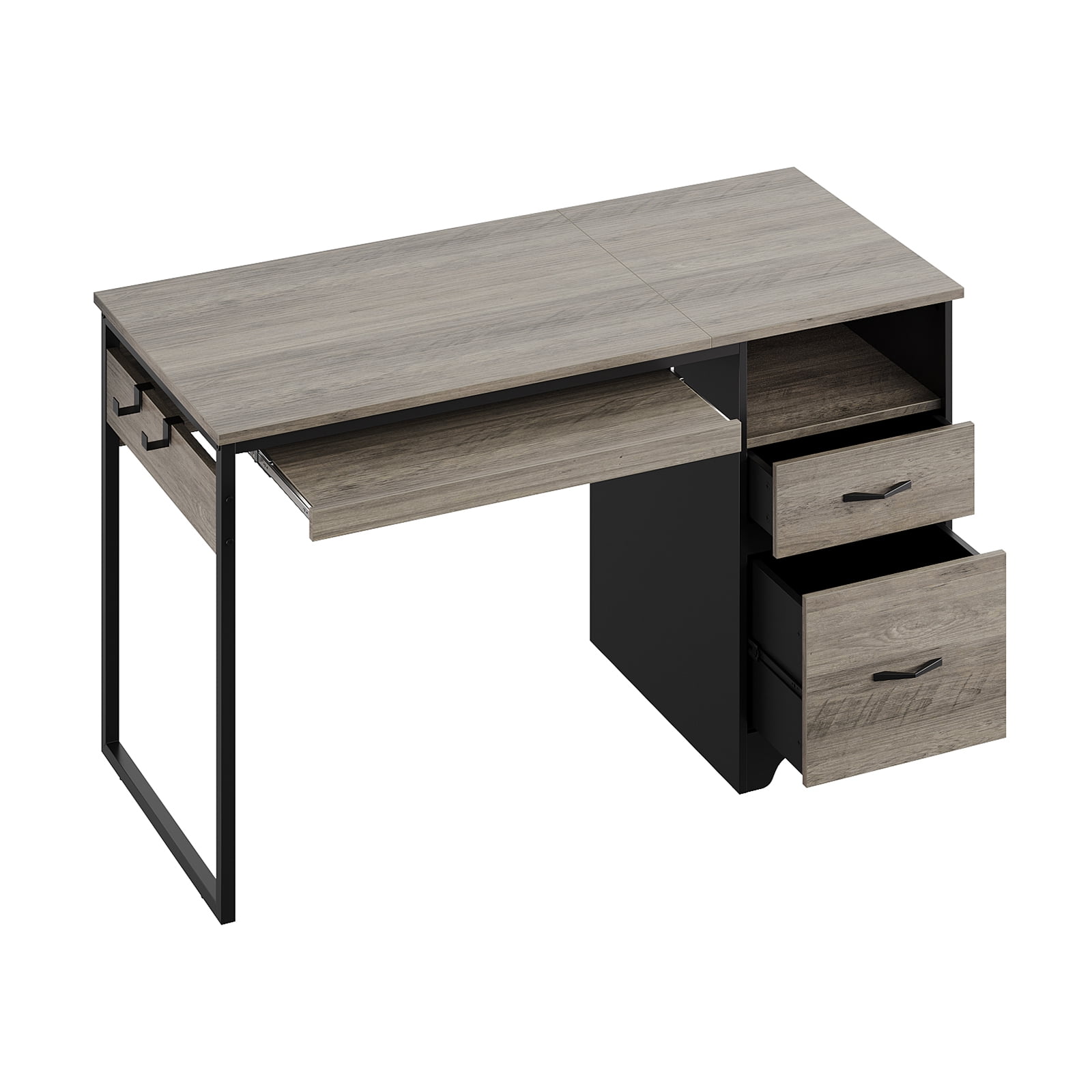 Bestier 48” Office Desk with Drawers, Computer Writing Desk with Keyboard Tray & 2 Hooks for Home Office, Gray