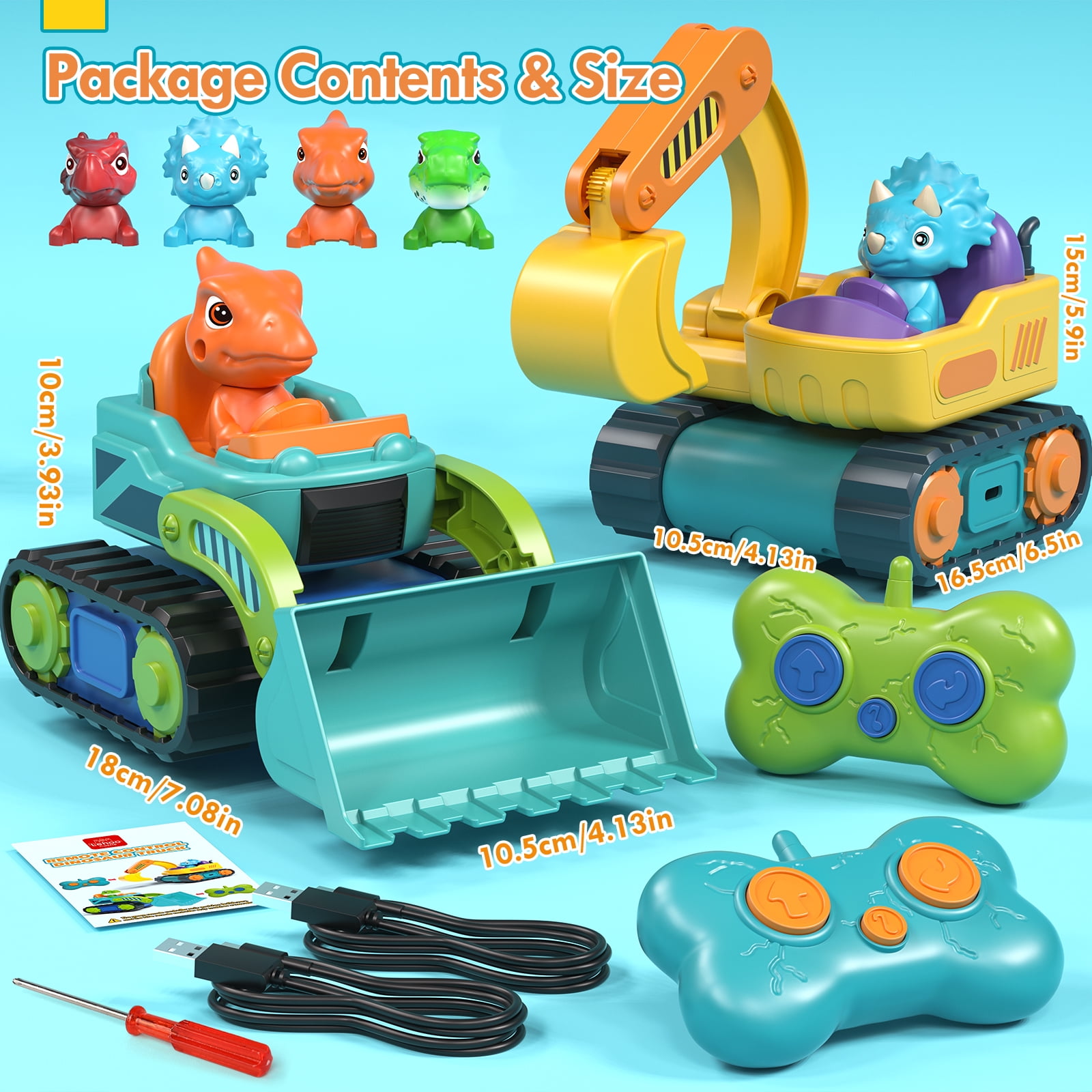 2 Pack Remote Control Car, Dinosaur RC Car Toy with Lights & Music for Toddler 2 3 4 Year Old Boy