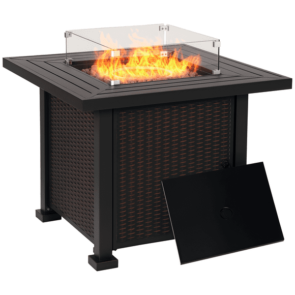 Outsunny 32" Outdoor Propane Gas Fire Pit Table, 50,000 BTU, Black