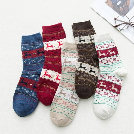 

Daqian Socks for Women Winter 5 Pack Womens Socks Christmas Winter Soft Warm Cold Knit Wool Socks Fuzzy Socks for Women