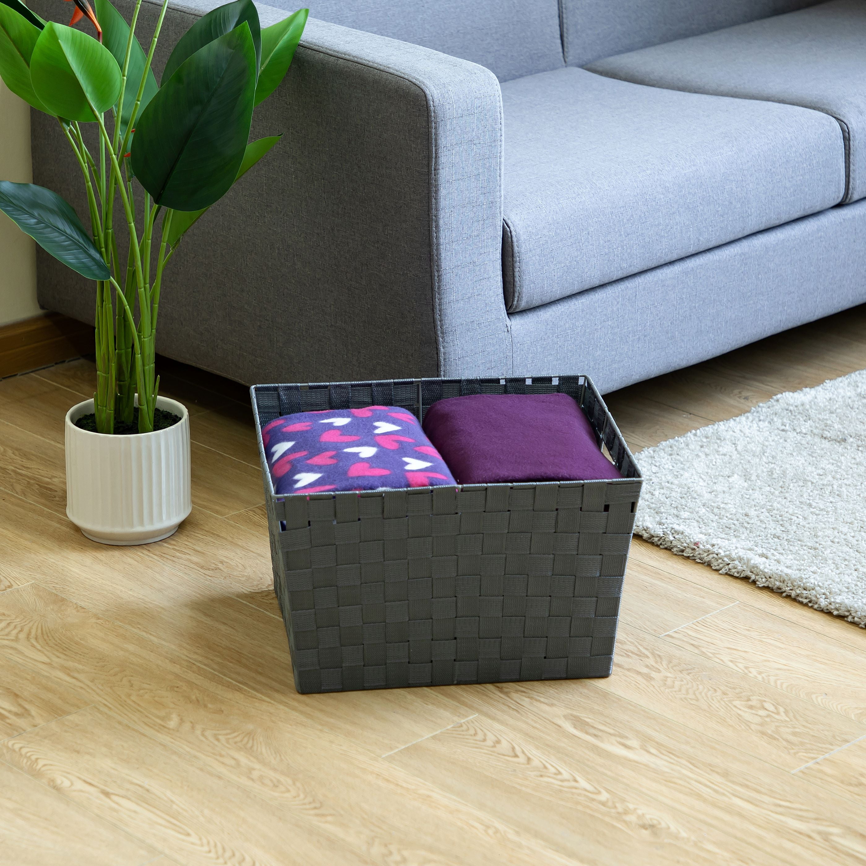 (4 pack) Mainstays Large Gray Woven Fabric Decorative Storage Basket, 16 in x 9.6 in x 13.4 in