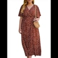 thumbnail image 2 of Vestido Corto de Corte A con Escote en V, Corta, Volantes y Dobladillo para Mujer, Talla Grande Color Naranja XXL, 2 of 10
