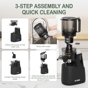Heynemo Cold Press Juicer Machine, 5.9 Wide Feed Chute, Masticating, Dual-Layer Strainer - Black