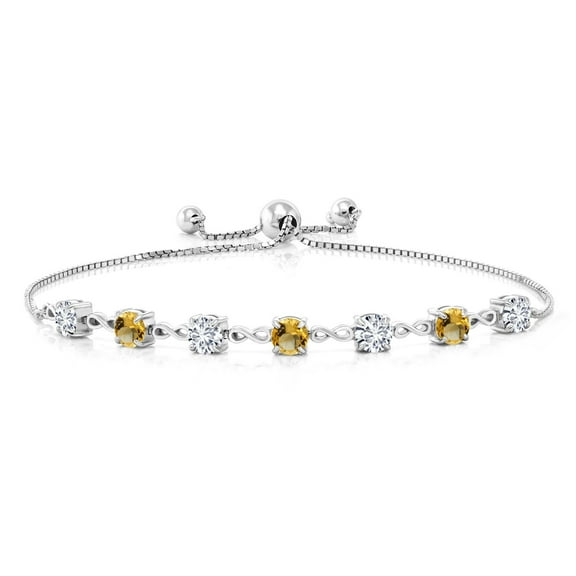 Gem Stone King 925 Sterling Silver Round White Lab Grown Diamond and Yellow Citrine Tennis Bracelet for Women (2.56 Cttw, Gemstone April Birthstone, Round 4.5MM, Fully Adjustable up to 9 inch)