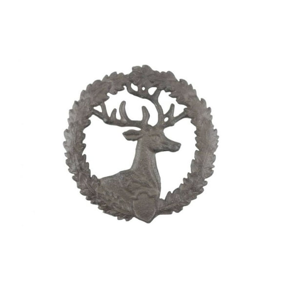 HANDCRAFTED NAUTICAL D√âCOR Cast Iron Deer and Wreath Kitchen Trivet 8"