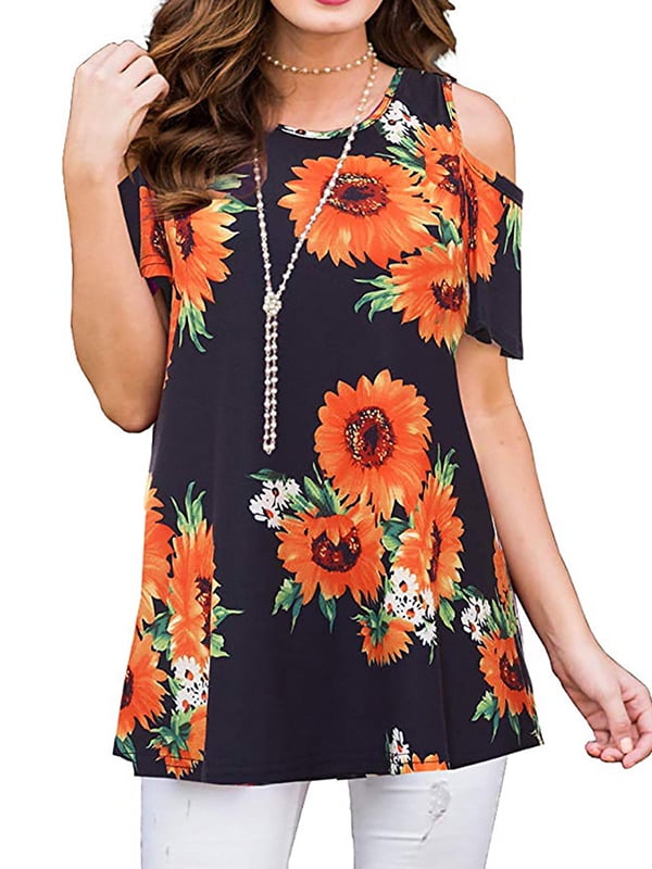 LilyLLL Womens Floral Cold Sleeve Loose Tunic Tops - Walmart.com